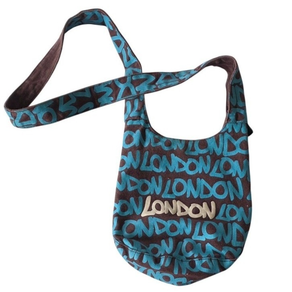 Robin Ruth London Canvas Small Hobo Bag‎ Bright Turquoise Brown Casual Travel